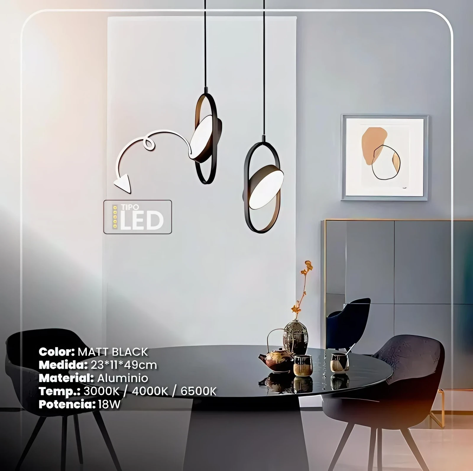 LAMPARA COLGANTE LED NEGRA 18W  5