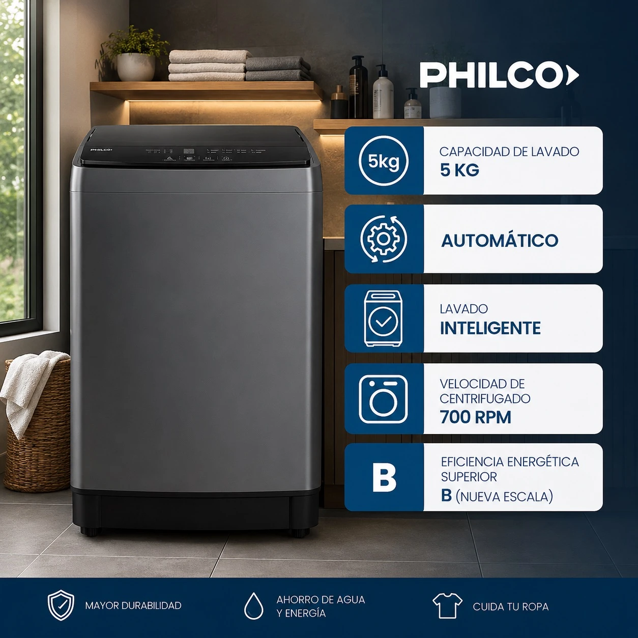 LAVARROPAS PHILCO 5KG C/SUPERIOR SILVER 
