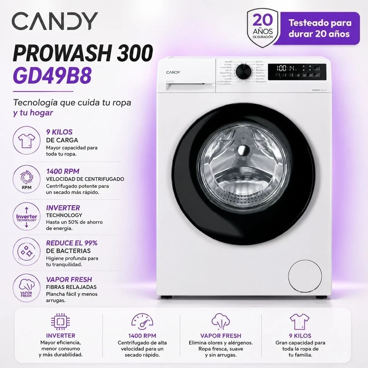 LAVARROPAS AUTOMÁTICO CANDY 9KG PROWASH