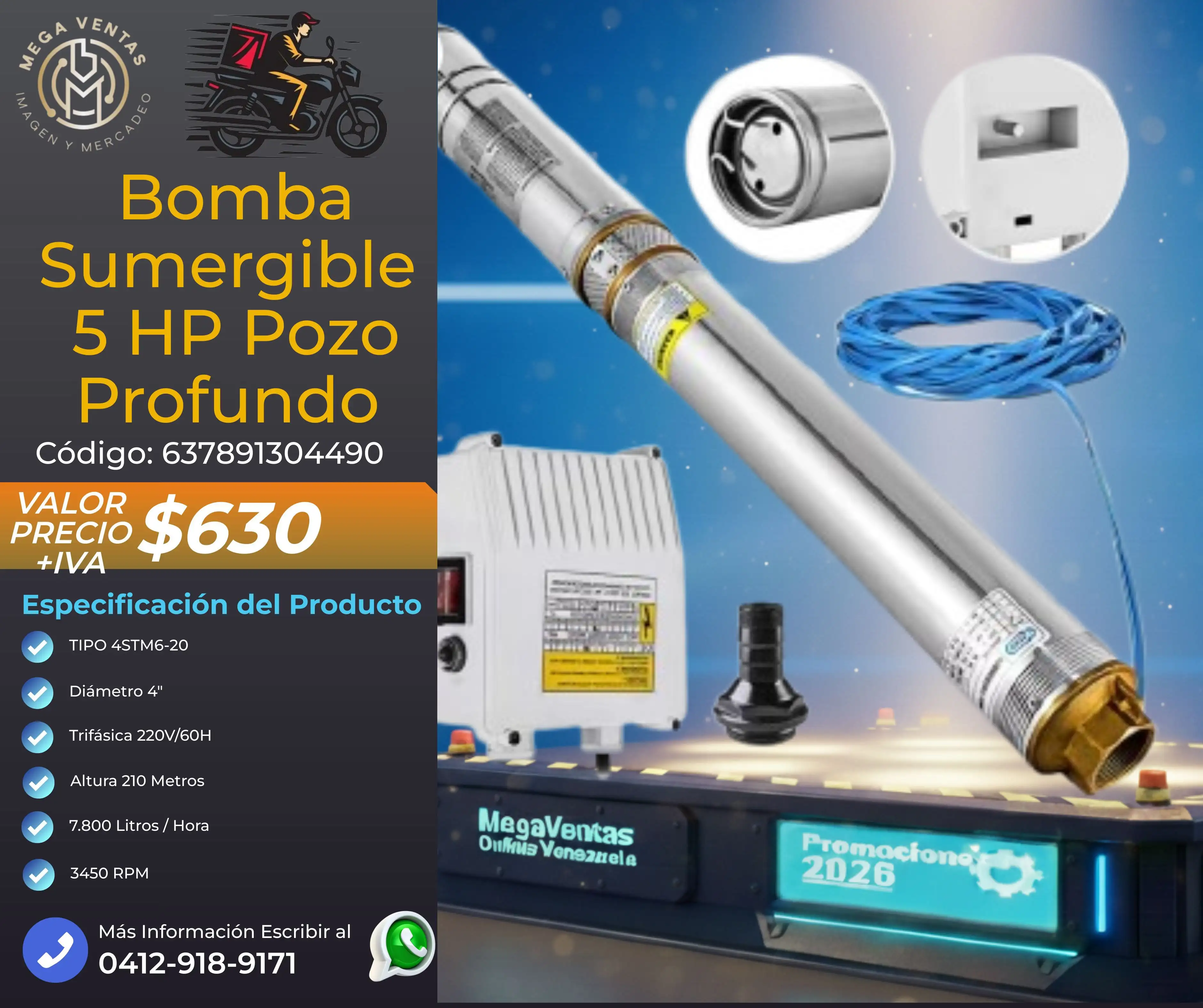 Bomba de Agua Sumergible 5 HP