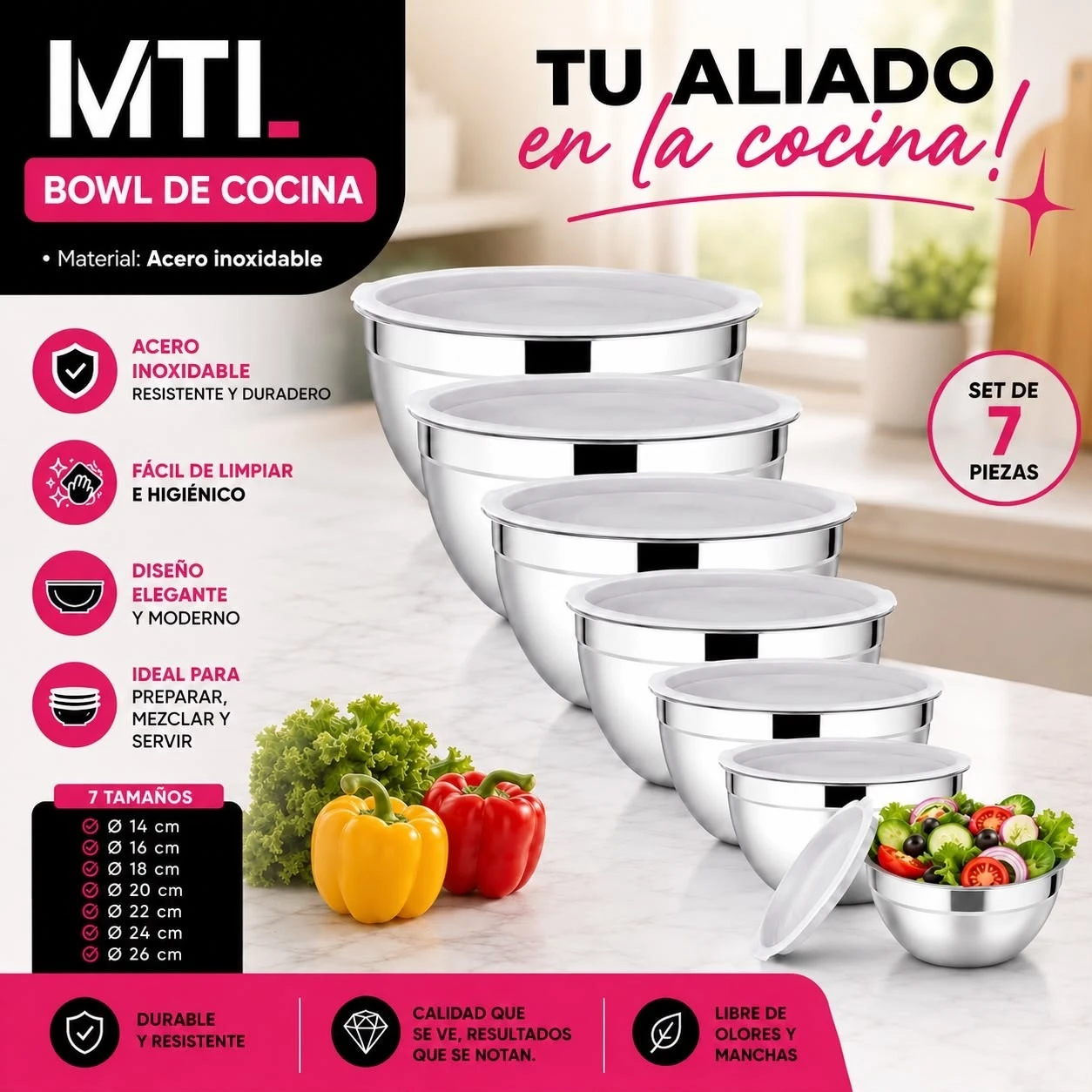 BOWL ACERO X7 piezas