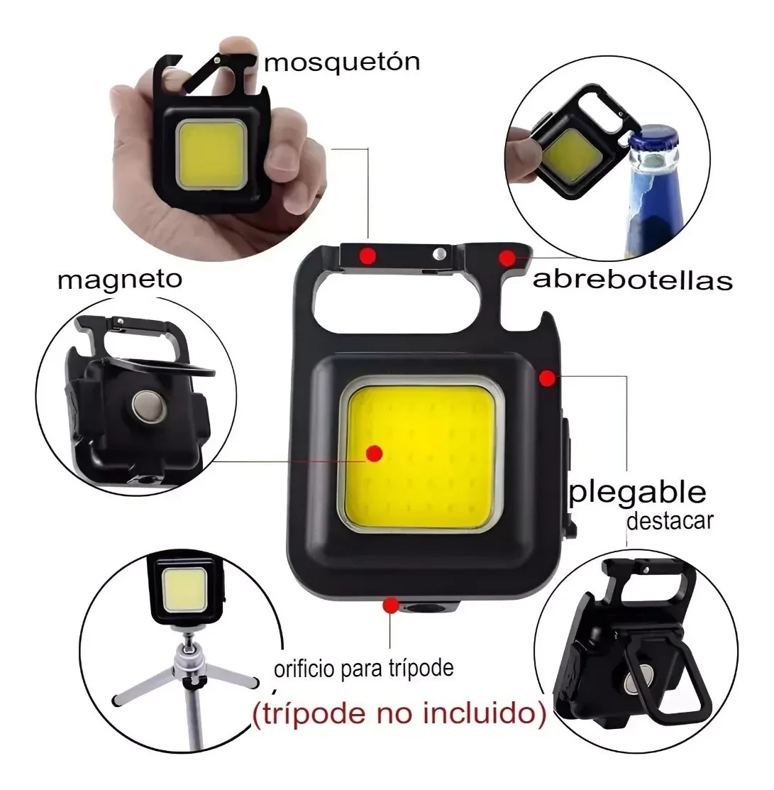 Linterna Llavero Led Cob Gancho Iman Recargable 4