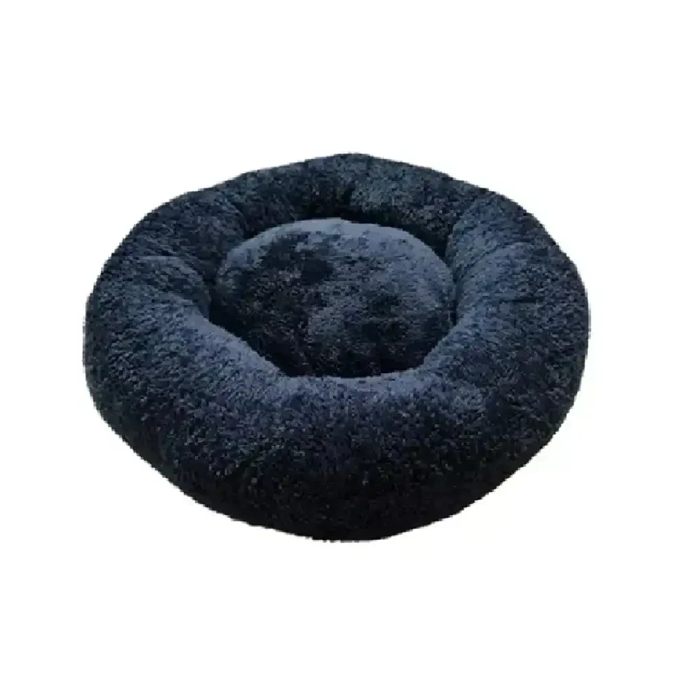 Cama tipo dona de peluche hipoalergénico azul marino