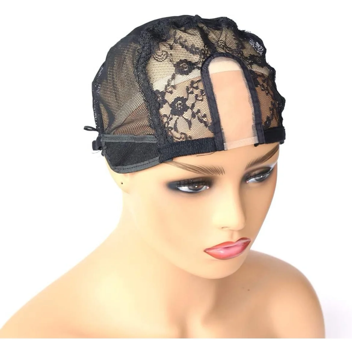 Gorra de peluca con parte en U de 1.3 x 3 pulgadas con encaje MONO para hacer pelucas con correa ajustable, tamaño mediano, 2