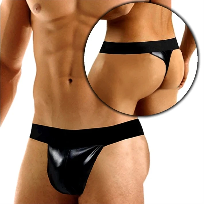 Tanga de vinilo negro