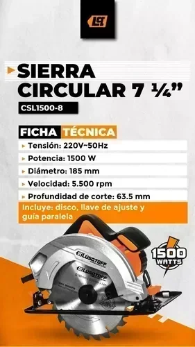 Sierra Circular Lüsqtoff Csl1500-8 220v 1500W - 50 Hz 2
