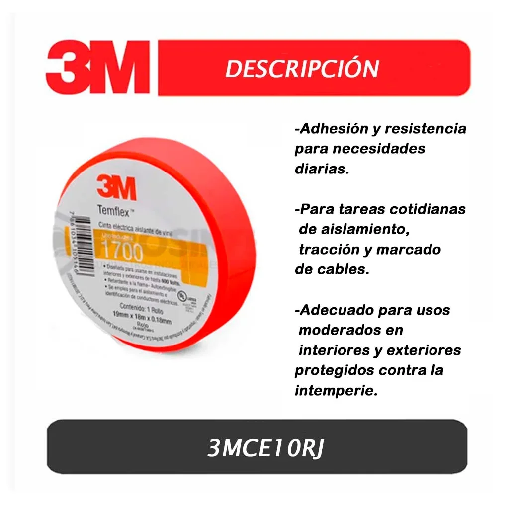 CINTA AISLANTE 3M ROJO 1700 - 10 YARD X 19MM