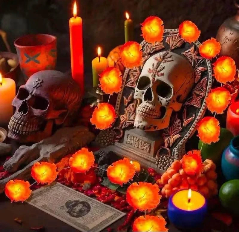 Guirlanda de Luces LED Flor de Cempasúchil (2.5 m) – Ideal para Ofrenda de Día de Muertos 4