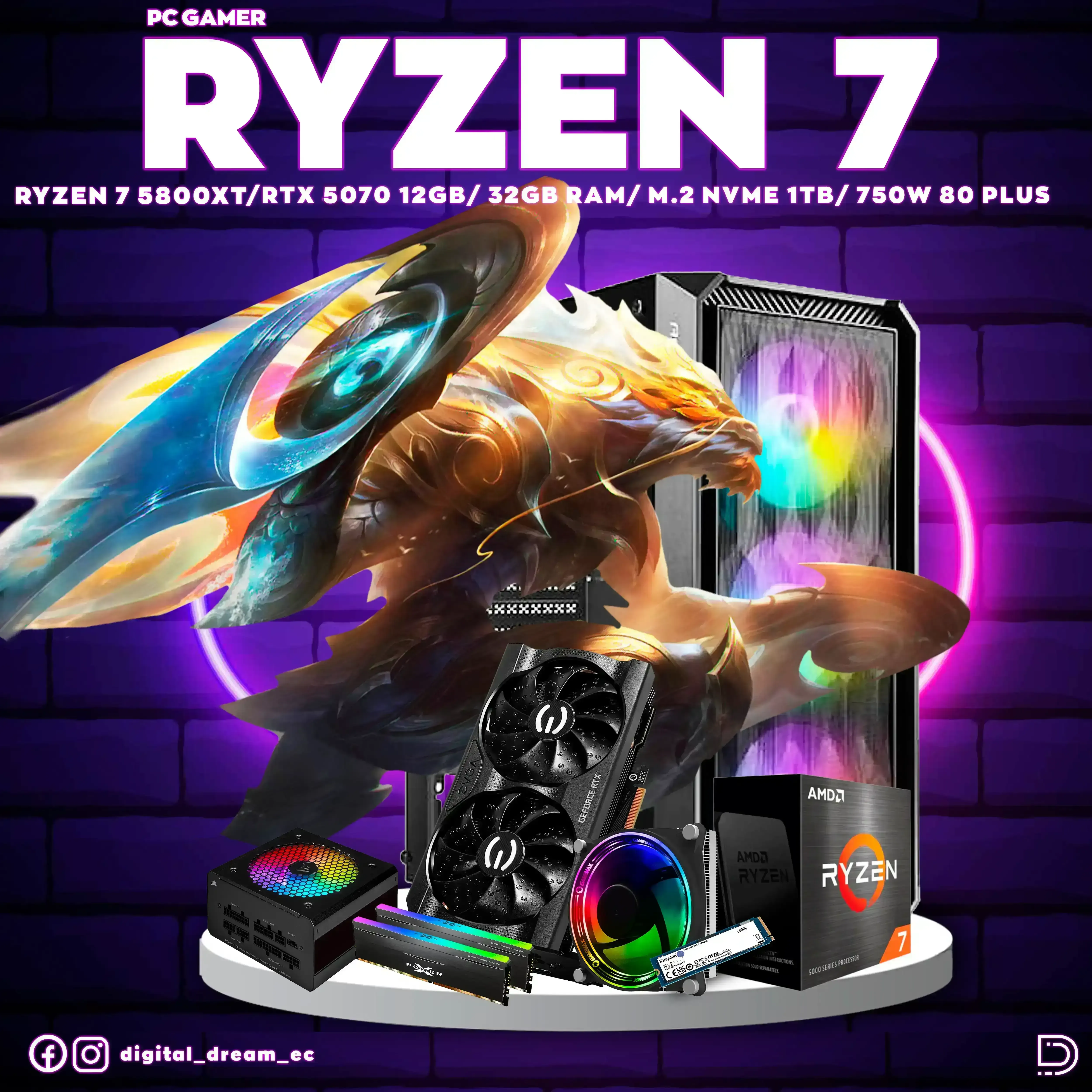 RYZEN 7 5800XT RTX 5070 12GB M.2 1TB 32GB RAM 