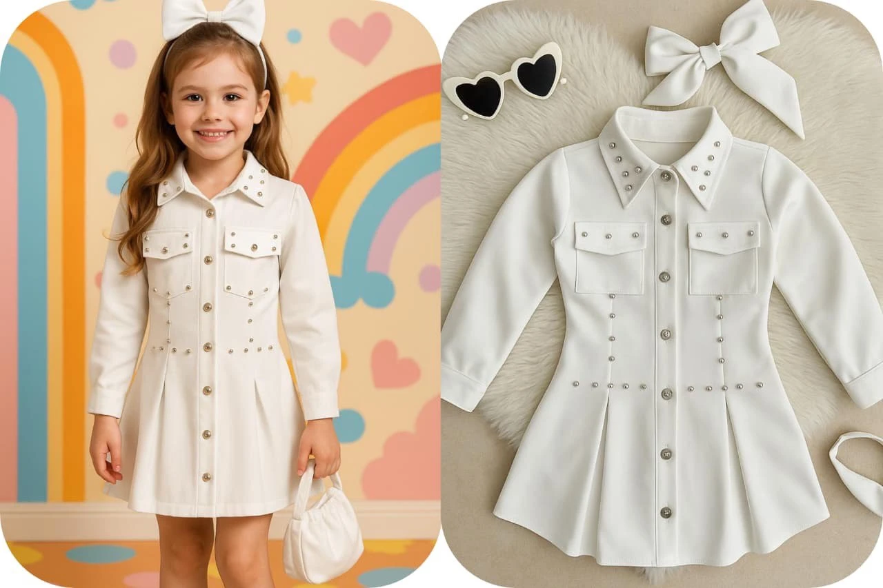 Vestido niña incluye bolso y mono  5