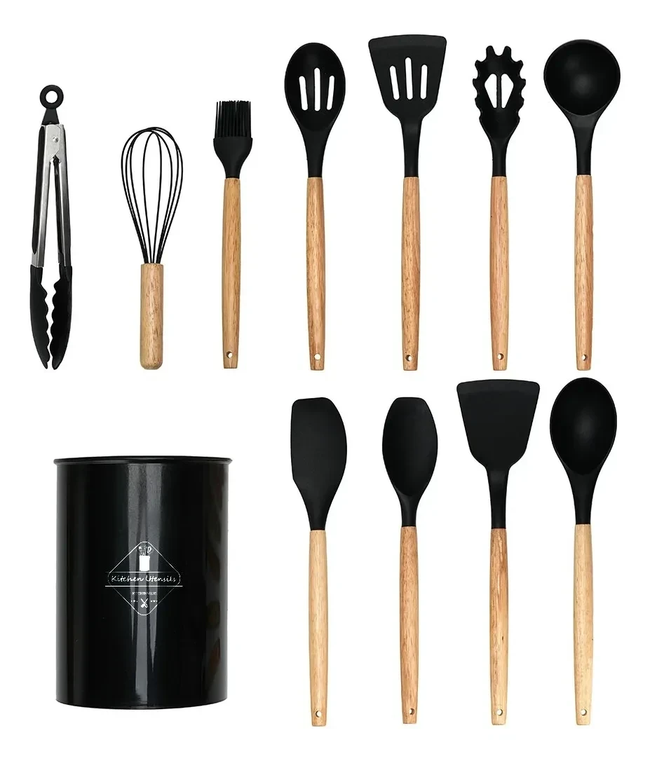 SET DE UTENSILLOS DE SILICONA X12 PIEZAS COLOR NEGRO 3