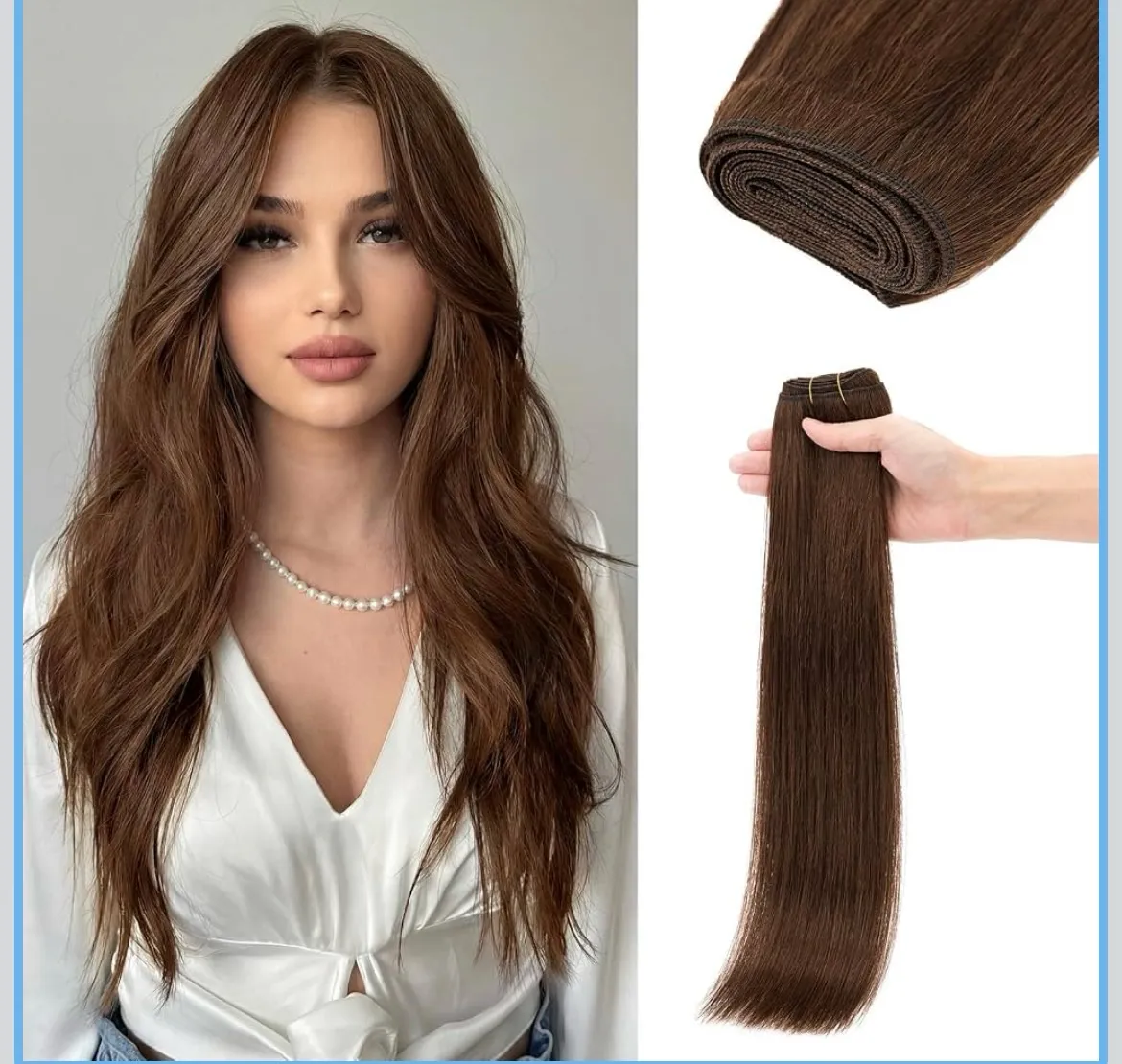 Extensiones de cabello humano real para coser, doble trama, extensiones invisibles para mujeres, cabello lacio y sedoso, 24 pulgadas, 100gramos  #4R, color marrón medio