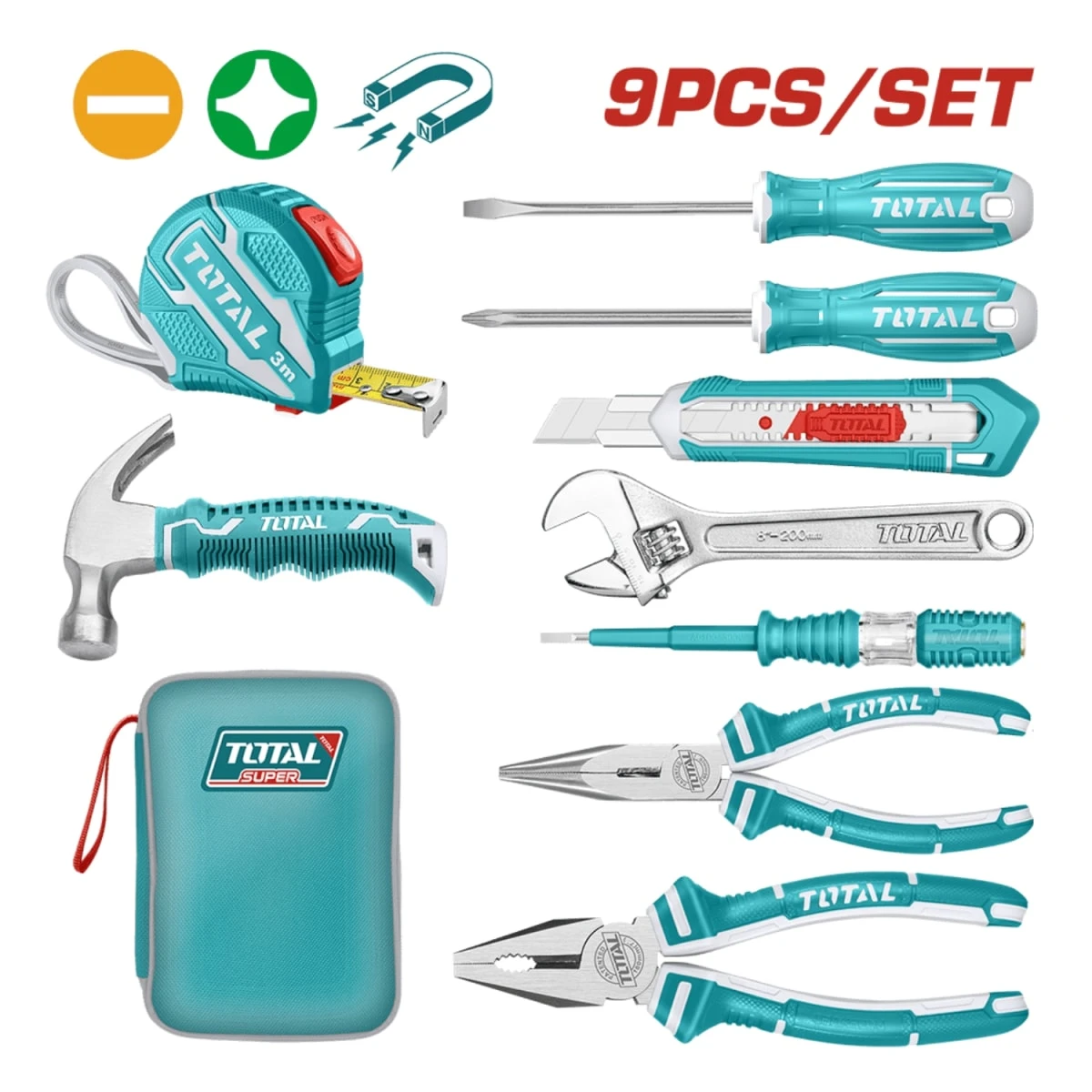 THKTHP90097 Set de herramientas manuales 9pcs con maletin total