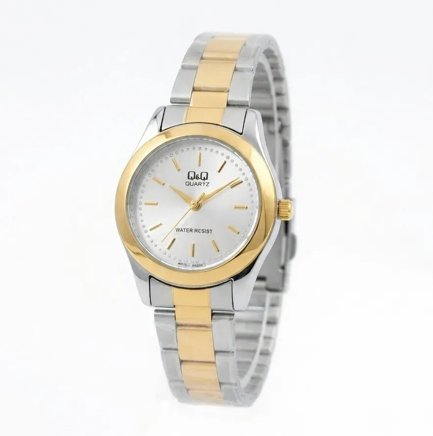 Reloj Q&Q Original Acero Redondo Análogo Bicolor Fondo Plateado