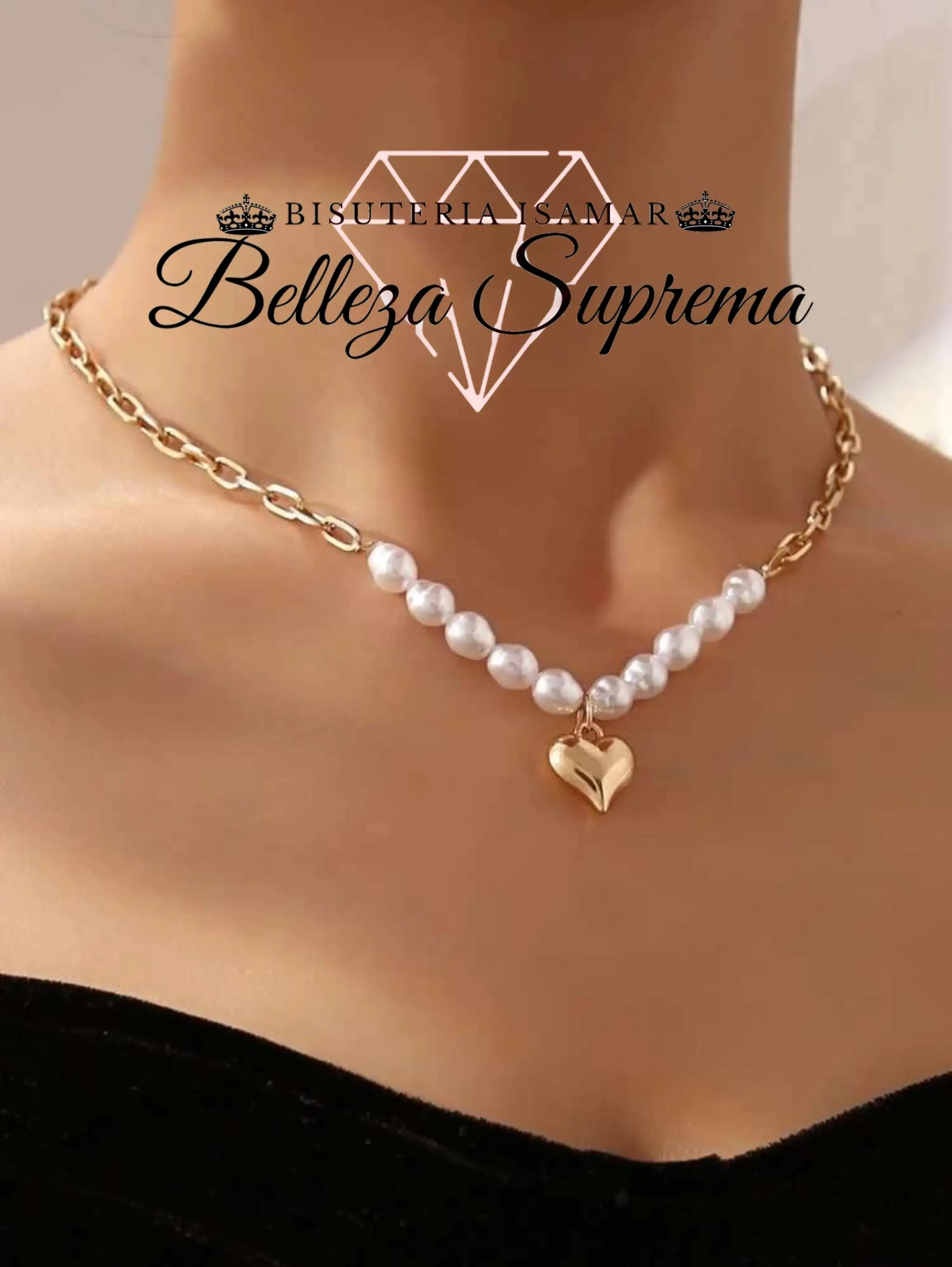 COLLAR CON PERLAS Y DIJE DE CORAZÓN 