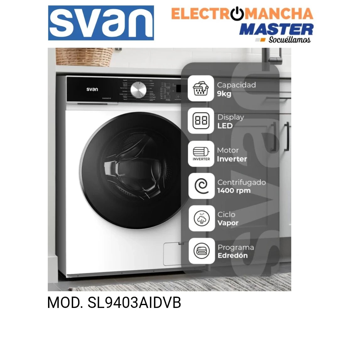 LAVADORA SVAN SL9403AIDVB 9 KG. 1400RPM. A 4