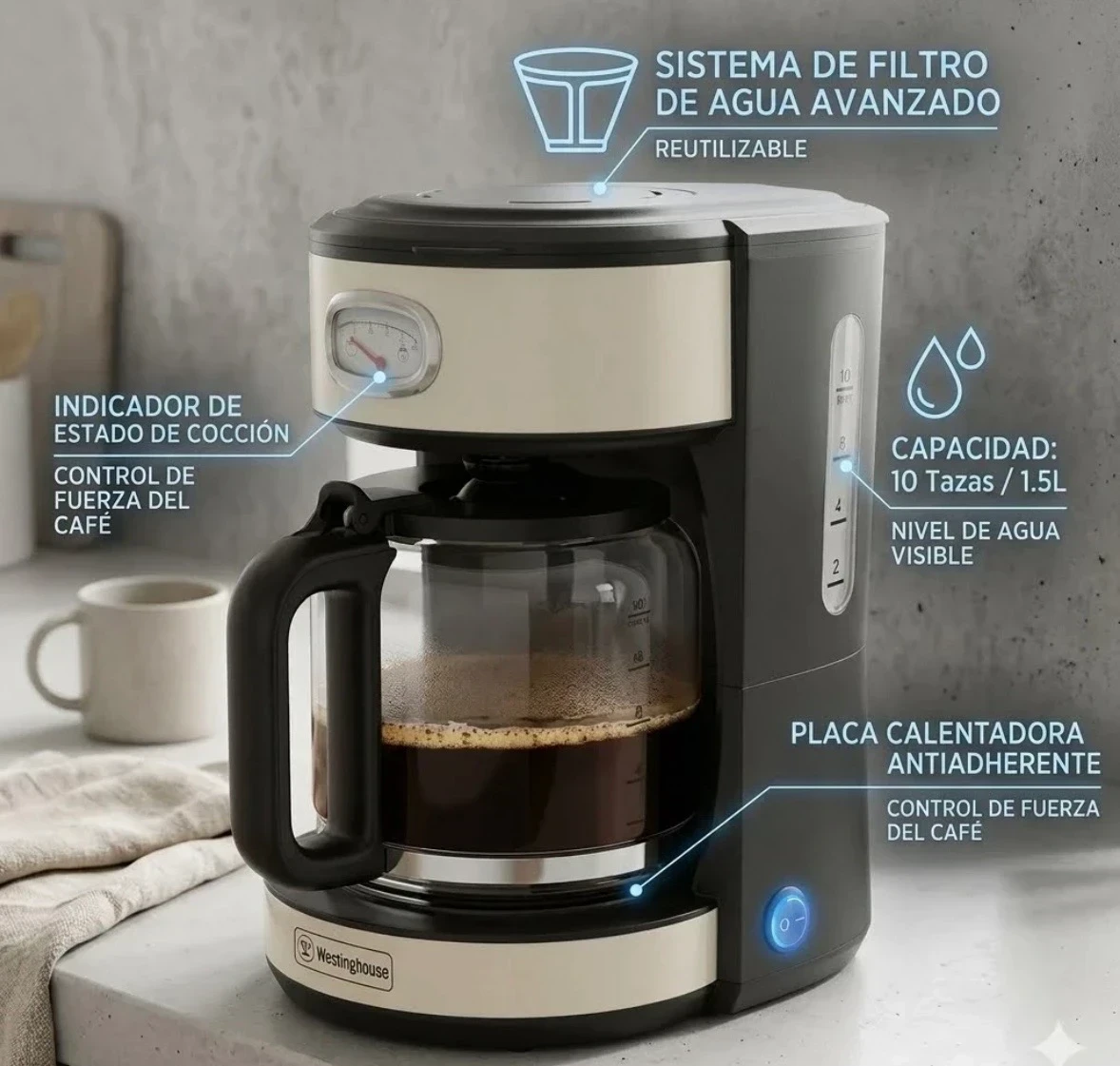 CAFETERA DE FILTRO WESTINHOUSE RETRO CMF1000SO 2