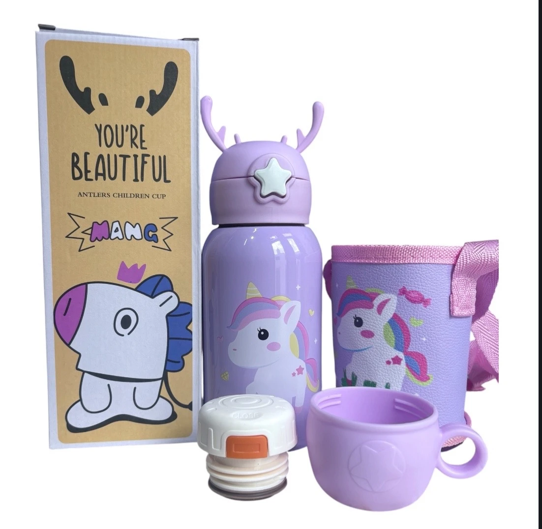 Termo acero inoxidable doble tapa con funda y taza. 