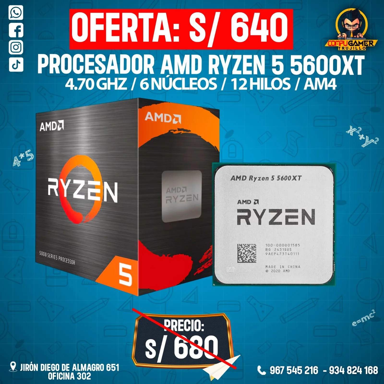PROCESADOR AMD RYZEN 5 5600XT AM4, 4.70GHZ,6 NÚCLEOS, 12 HILOS