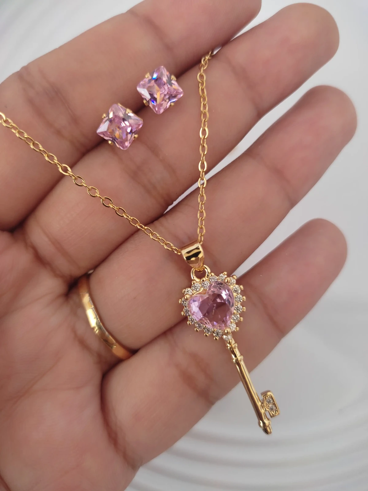 SET CADENA LLAVE CORAZÓN + TOPO ZIRCON