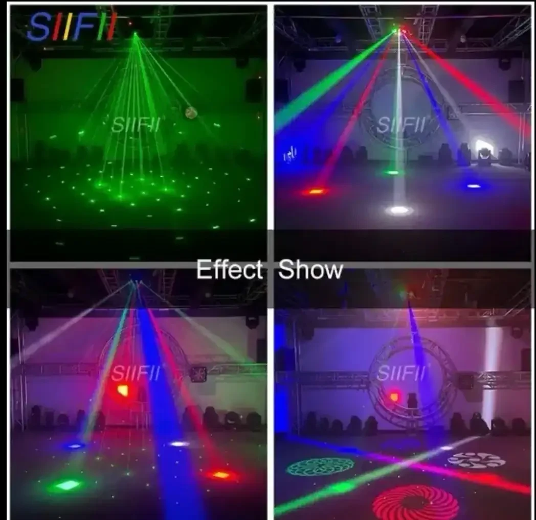 Momo etapa de iluminación láser patrón píxel 4 en 1 Luces LED de fiesta giratorias 4