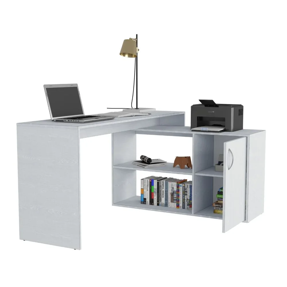 Escritorio L Blanco Con Libreria  5