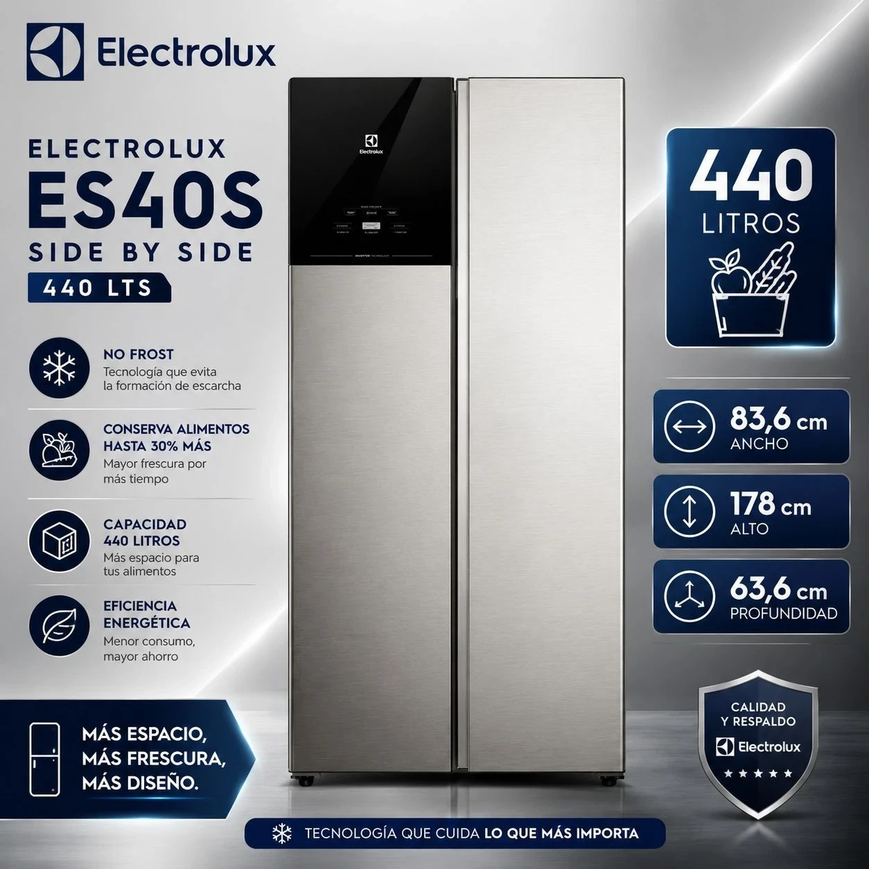 HELADERA SIDE BY SIDE ELECTROLUX 440 LTS
