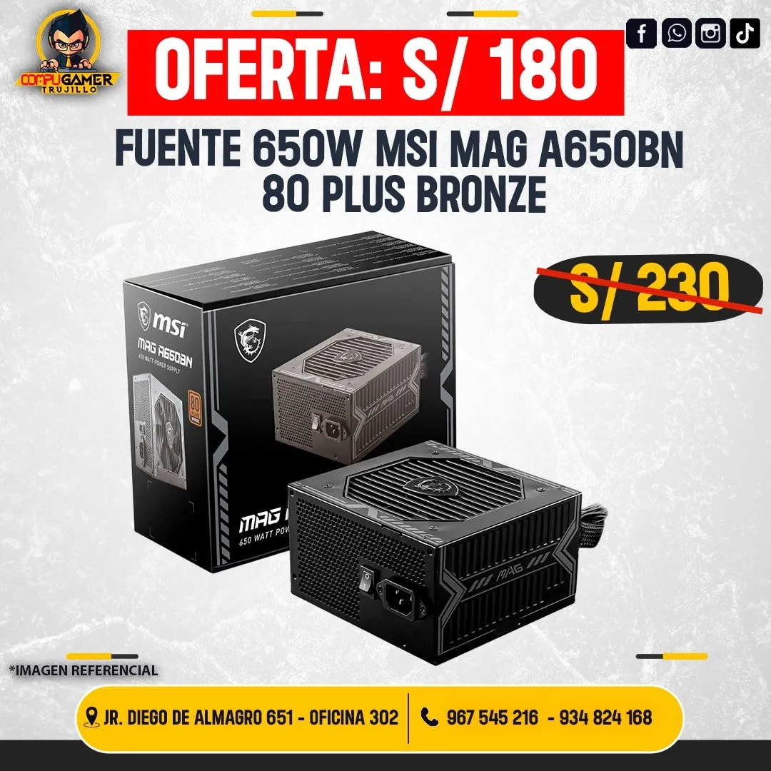 FUENTE DE PODER MSI MAG A650BN 650W 80 PLUS BRONZE