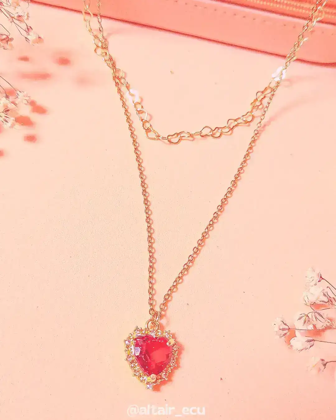 Cadena doble de Corazón Rojo