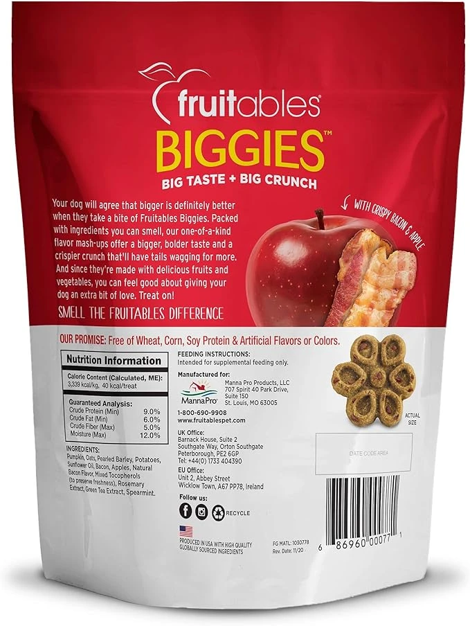 FRUITABLES DOG TREATS BIGGIES BACON & APPLE 16 OZ 2