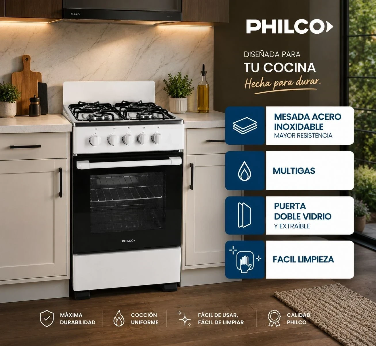 COCINA MULTIGAS PHCN50B 4 HORNALLAS BLANCA PHILCO ‼️SOLO POR PEDIDOS‼️