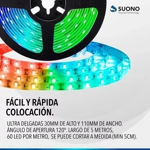 TIRAS DE LUZ LED SUONO 5mts COLORES FUERTES E INTENSOS 