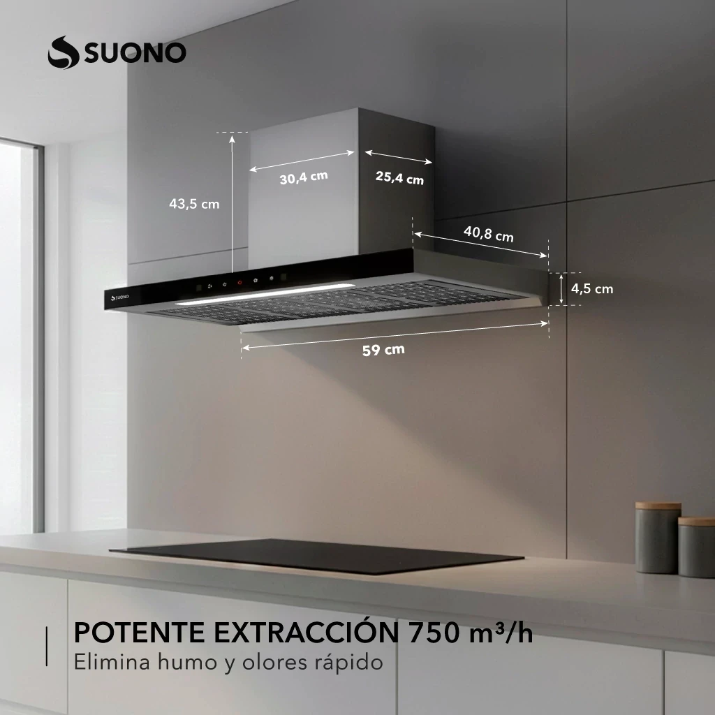 Campana Suono Extractora Luz Led 60cm 200W Silver 4
