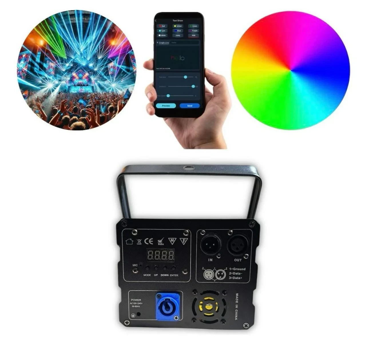 LASER RGBW 3 WATTS PROFESIONAL A BLUETOOTH PROGRAMABLE EFECTO 3D DISTANCIA 500 METROS Láser Potente Rgb 3 Watts Profesional App Dmx Auto Audio PRECIO: 2700 Descripción EL MEJOR LÁSER PROFESIONAL SUPER POTENTE DE 3W RGB CON LOS MEJORES MOTORES RÁPIDOS Y ÁGIL PARA FORMAR FIGURAS MAS NÍTIDAS CON ENTRADA INTERFACE y APLICACIÓN PARA CELULAR INTELIGENTE Característica  Láser RGB de diodo puro completo con un rendimiento más estable y una vida útil más larga. Diseños de dos pisos, más compactados y mucho más ligeros: Piso superior: componentes ópticos. Este piso tiene diseños de doble protección para evitar el polvo y el aceite por completo. Ayuda a prolongar la vida útil de la iluminación. Piso inferior: gran disipador de calor y componentes eléctricos. Disipación del calor por fuerte convección de aire con radiador grande. 3. Cientos de beam y programas de animación integrados, adecuados para más aplicaciones. Una característica que encantará especialmente A los usuarios más técnicos es el hecho de que este láser está equipado con una entrada y salida para interface. Esto significa que Puedes conectar una interfaz y programarlo con software. Esto te ofrece unas posibilidades sin mangas a la hora de crear efectos, figuras y otros gráficos. Sistema de protección de un solo haz (se puede encender o apagar; Muy importante para las luces láser de alta potencia). Cuando esté encendido, la luz se cerrará automáticamente cuando aparezca un solo punto Alcance 500 metros Control ZOOM/SIZE Control de Sensibilidad de Sonido Panel de Control de Fácil Operación Ligero, Fácil Transportación  ESPECIFICACIONES TECNICAS:  Modo de Control: Automático, DMX512, Audiorítmico, Maestro/Esclavo Efectos: Figuras 2D Y 3D + Movimientos, (Animales, Números, Geometrías, Palabras, Personajes) Multipuntos, Dibujo, y Selector de Color - Ventilador integrado para Máxima Disipación de Calor. Laser rojo: 500mW @ 738nm Láser verde: 500mW @ 620nm Láser azul: 1000mW @ 650nm Motores de espejo: escáneres 20 Kp/ps ‡ 25 ° Modo de reproducción: DMX, automático, activo de sonido, modo APP Canales DMX: 10/34 canales Conexiones DMX: 3 pines XLR macho/hembra Entrada y salida de la interfaz ILDA Temperatura de condición: 10-40 °C Fuente de alimentación: 100 ~ 250V, 50/60HZ, <70W El paquete incluye Proyector láser * 1, Manual de usuario * 1 5