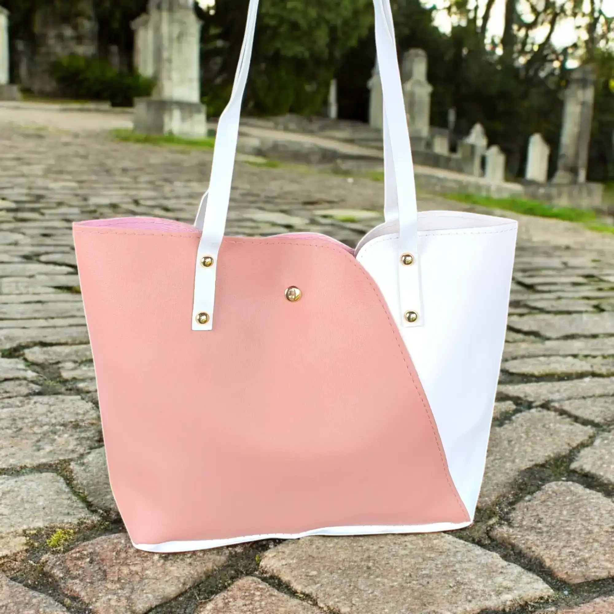 Cartera de hombro rosa/blanco 2