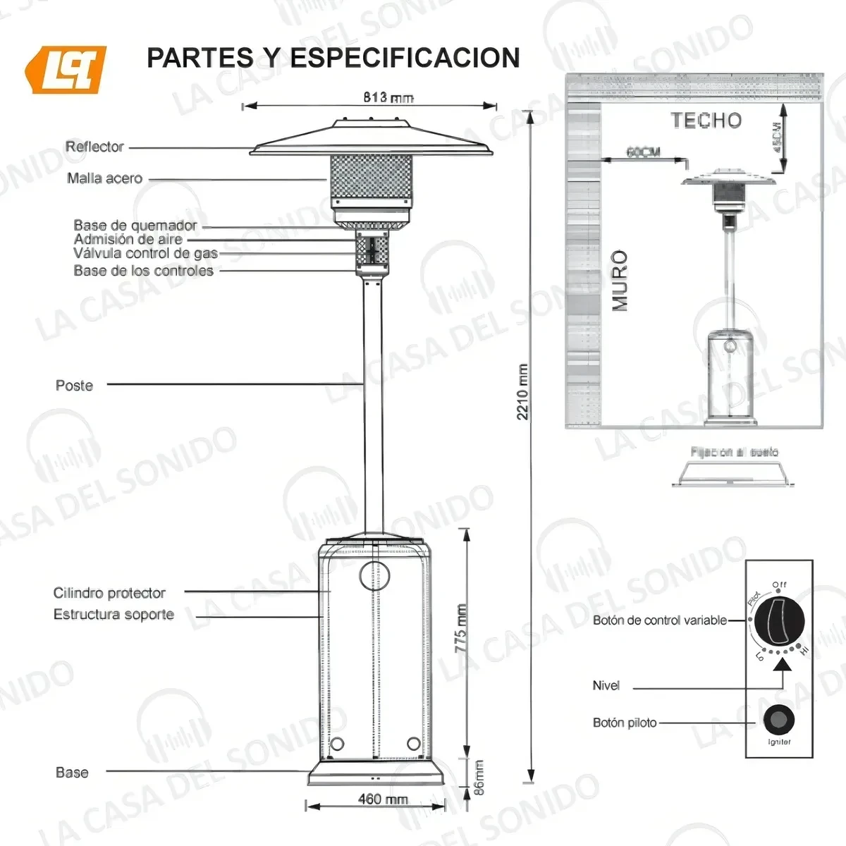 Calefactor Hongo De Exterior Lusqtoff A Garrafa Estufa Gas C/ Ruedas Color blanco 2