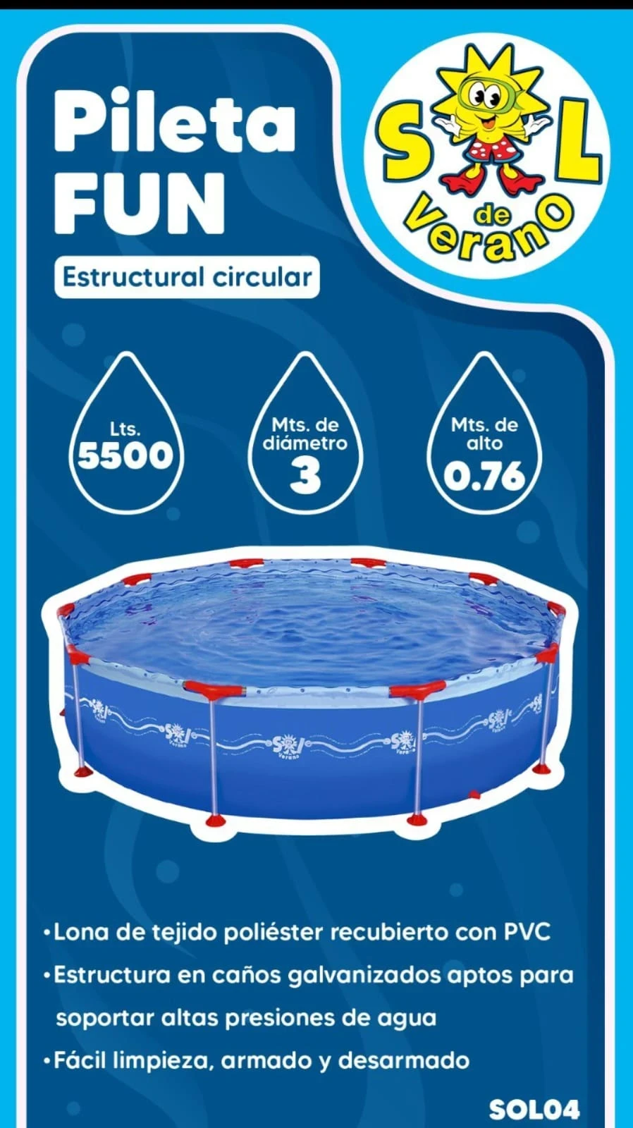 PILETA ESTRUCTURAL REDONDA SOL 5.500LTS