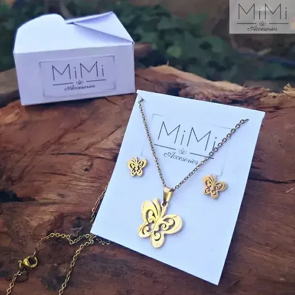 Conjunto de cadenita, dije y aretes en acero inoxidable