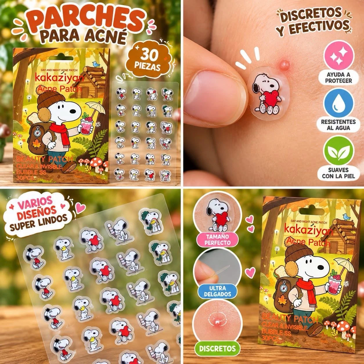 Parches para el acne snoopy. 30 parches por sobre 