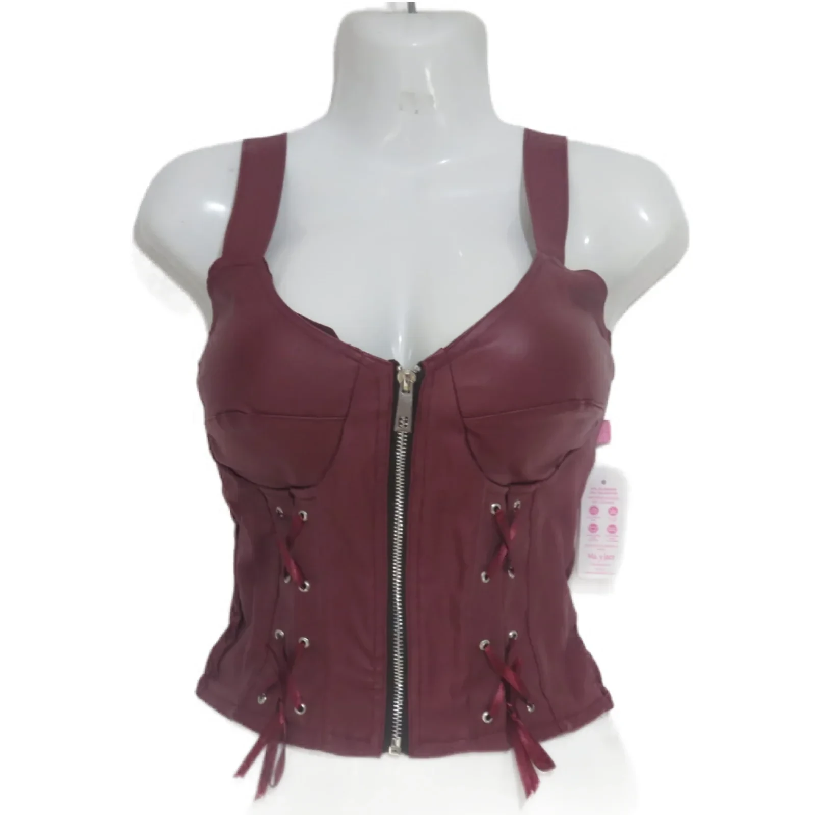 Corset vino de vinil con cierre 5
