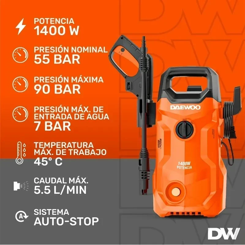 HIDROLAVADORA DAEWOO DE ALTA PRESIÓN 1400W