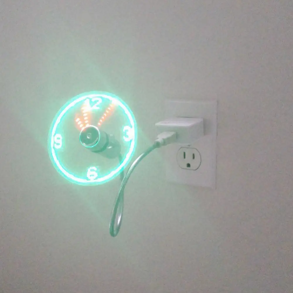 Mini Ventilador USB Flexible con Reloj Análogo de Luz Led