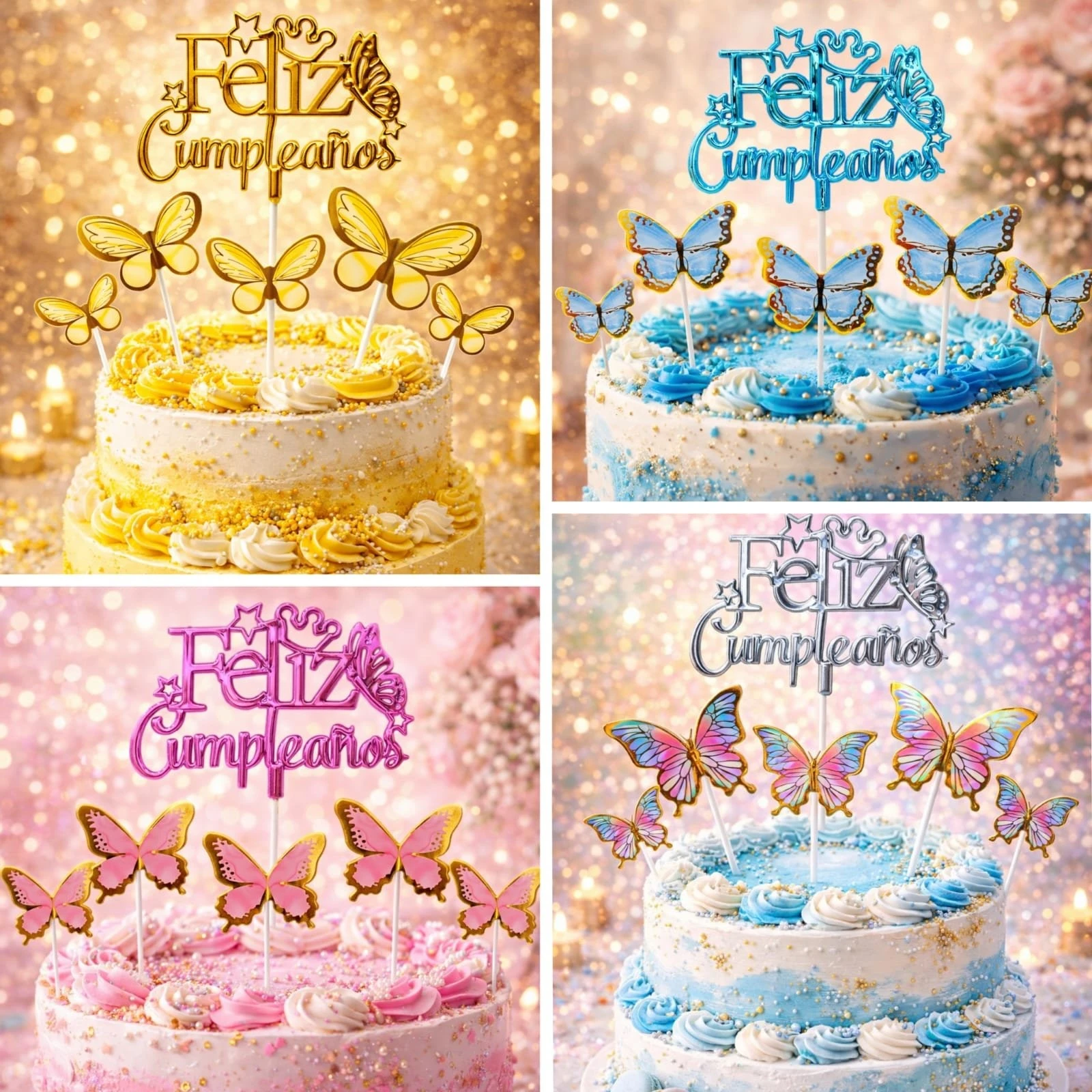 12 PIEZAS | DECORACIÓN FELIZ CUMPLEAÑOS CON MARIPOSAS
