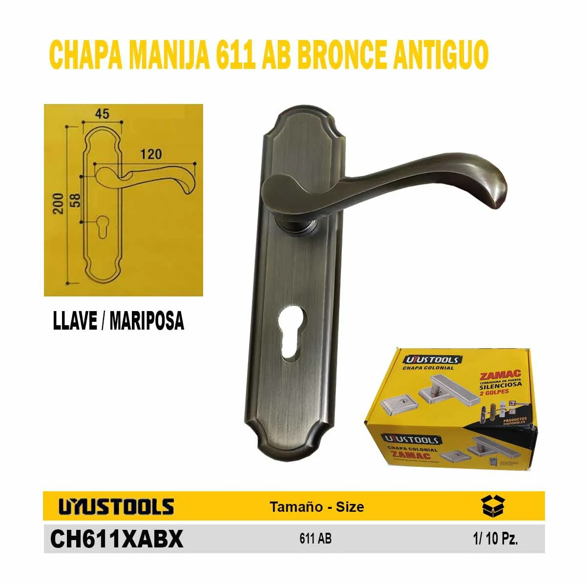 CHAPA MANIJA UYUST 611 AB BRONCE ANTIGUO 