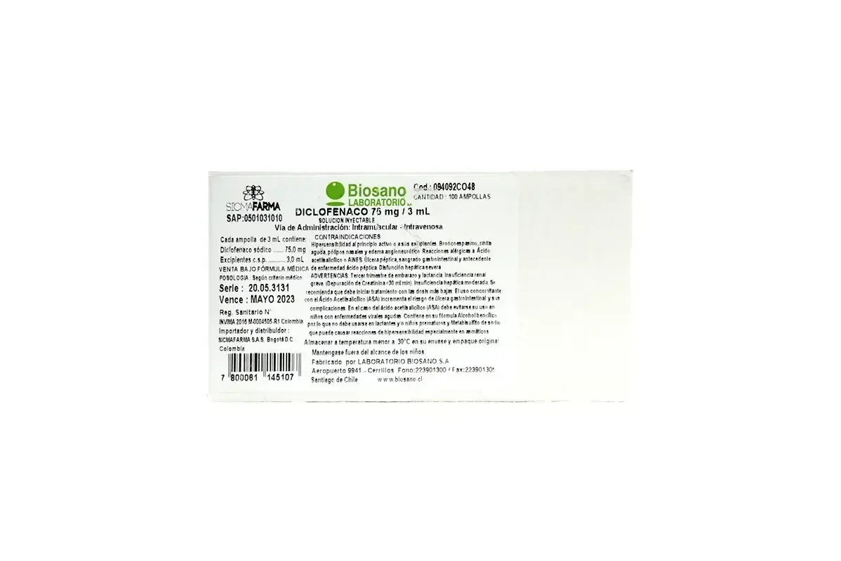 DICLOFENACO AMP X 100 BIOSANO