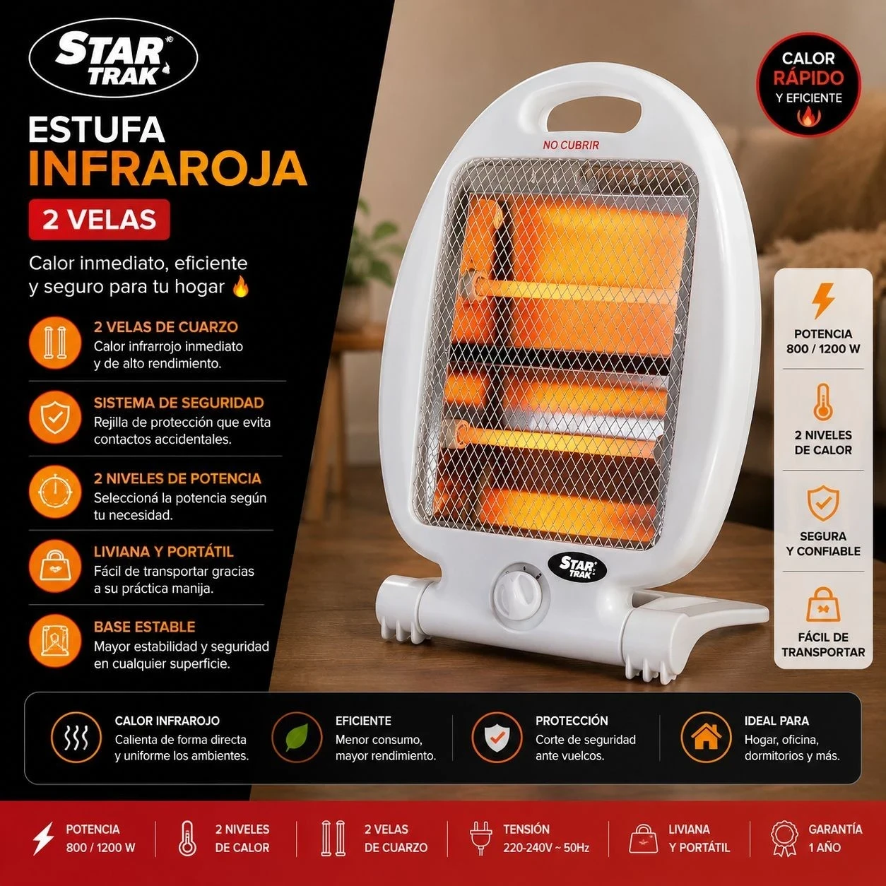 ESTUFA STAR TRACK STI080 2 VELAS INFRAROJO