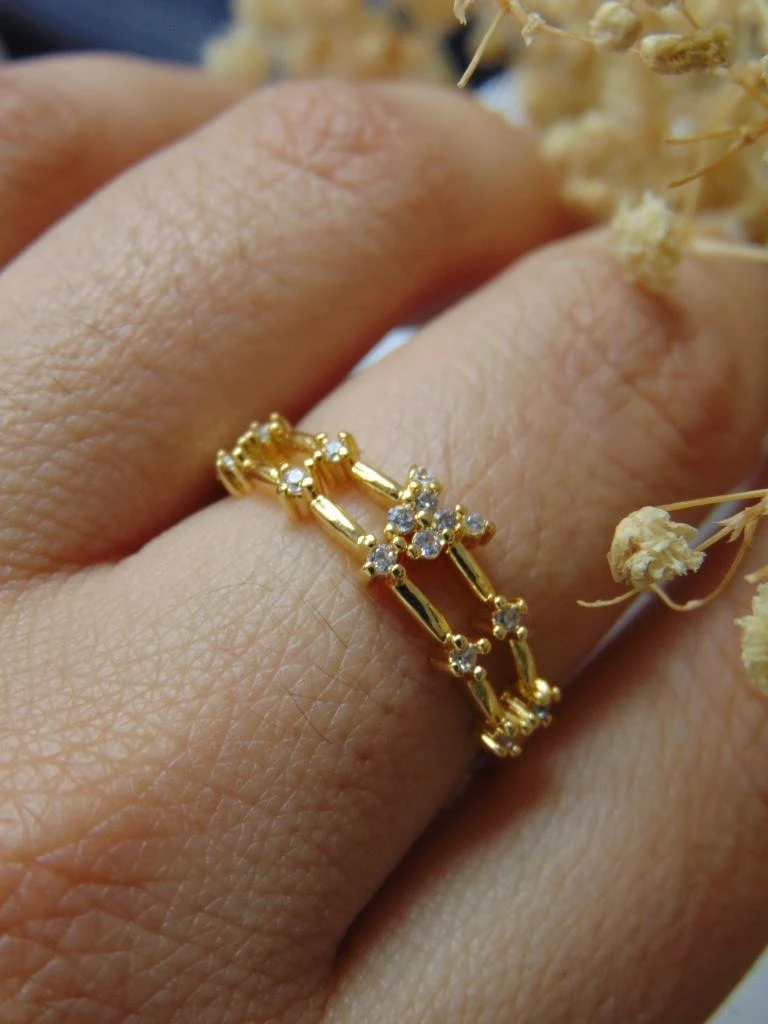 ANILLO ACERO DOR 2 LINEAS  MINI MARIPOSA