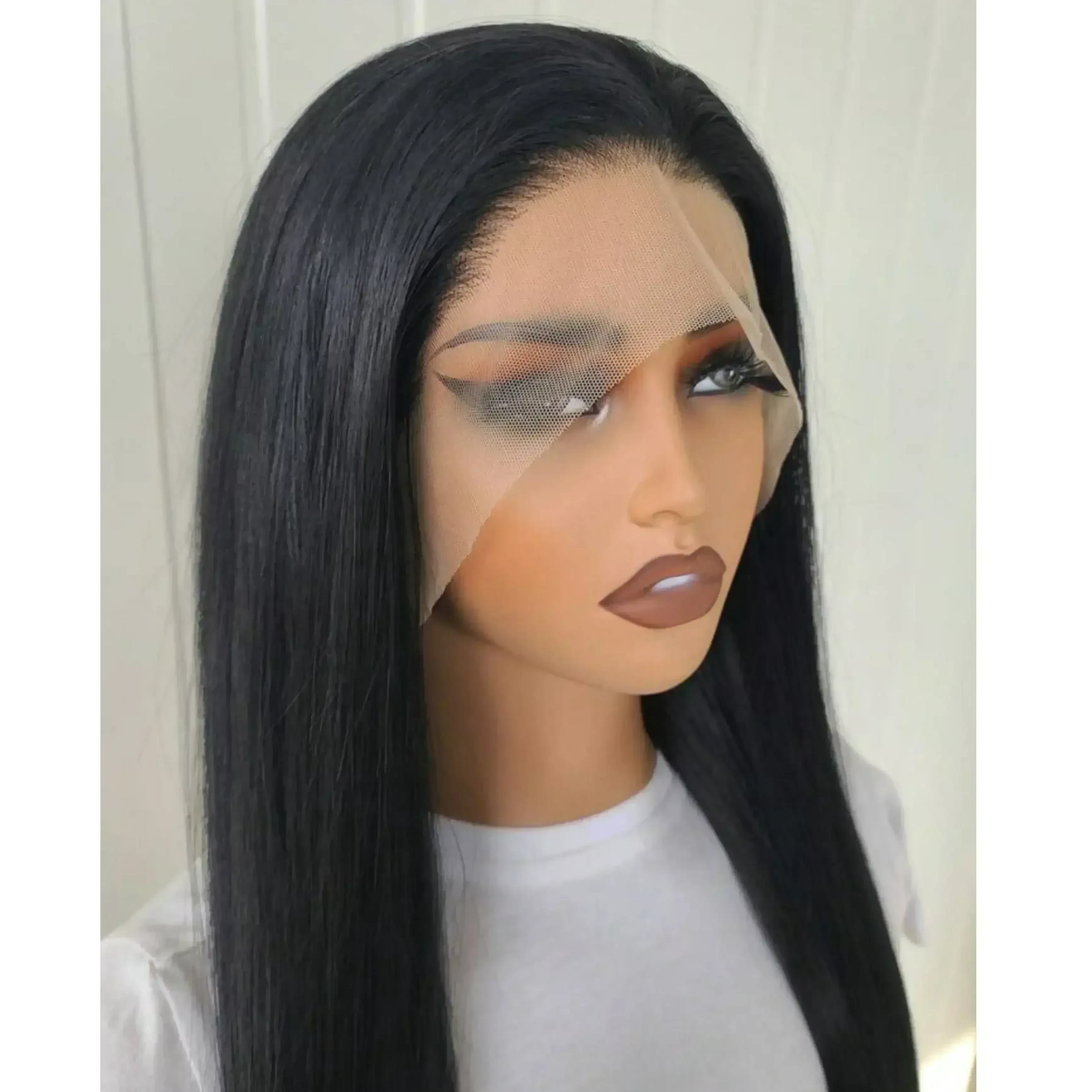 Peluca de aspecto natural Semi Negra, 28” frontal lace 13x4 2