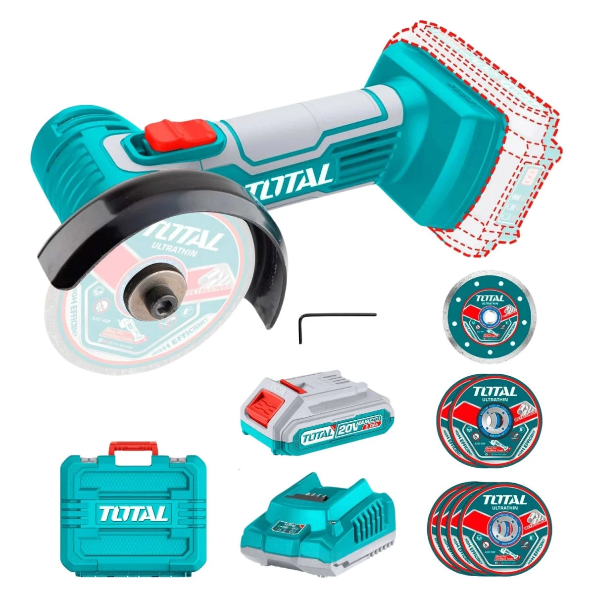 TAGLI76012 Amoladora 3" inalámbrica + accesorios total 6