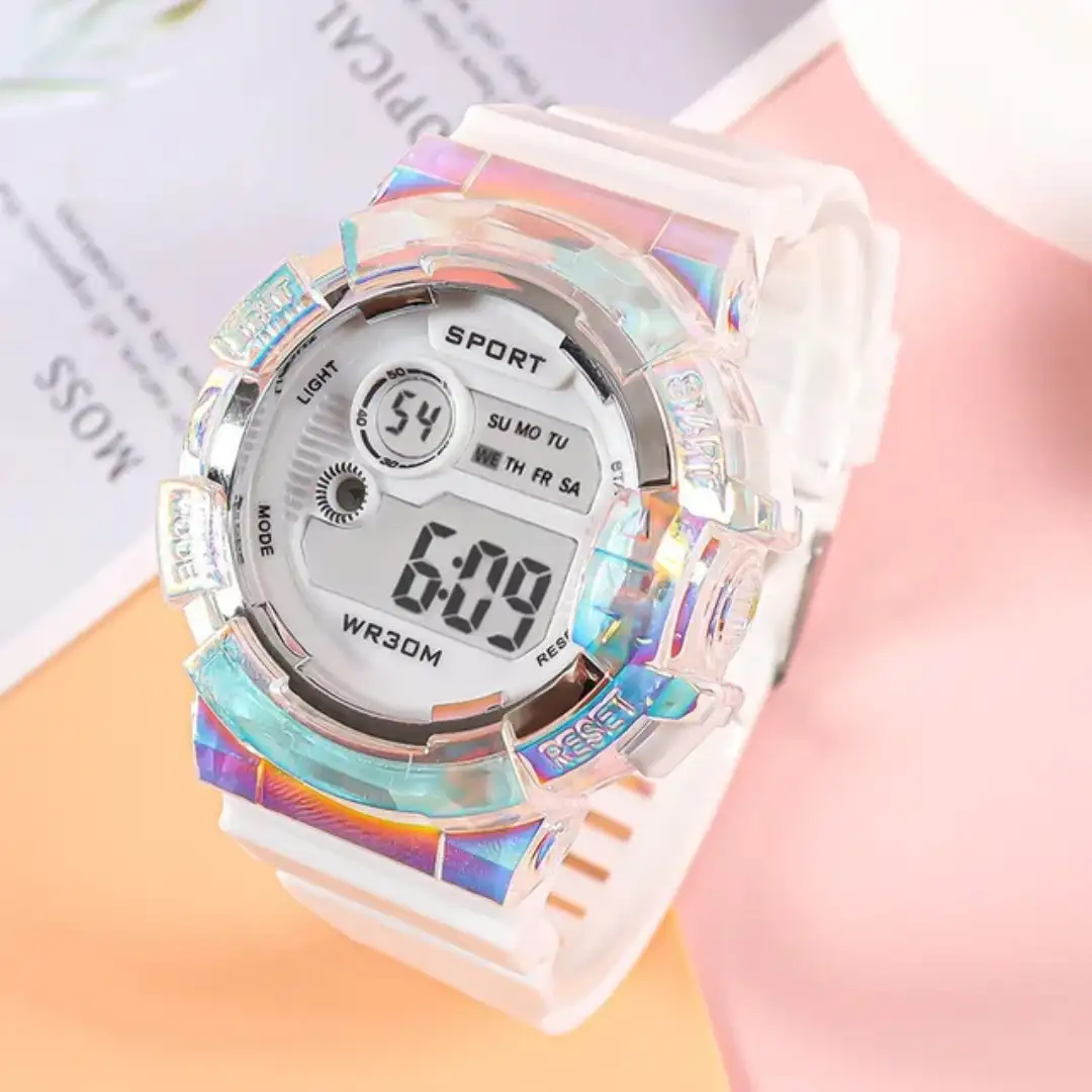 Reloj Deportivo Digital Redondo Tornasol Blanco
